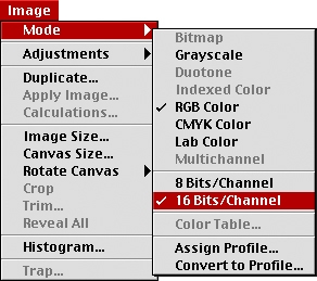 Photoshop Menu Image Mode 16 Bits/Channel